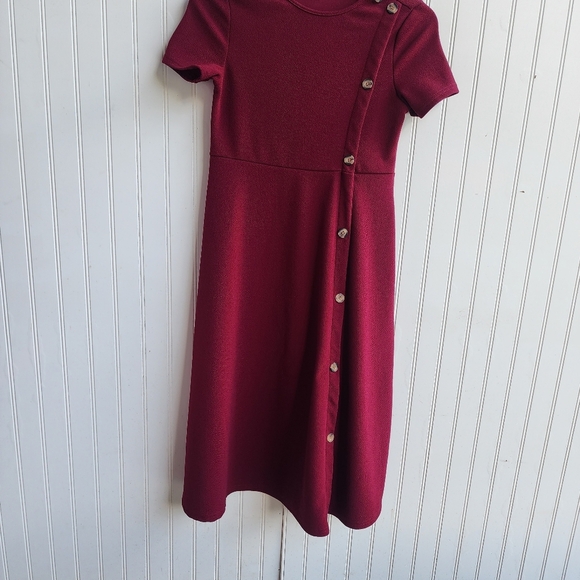 Shein Girls Short Sleeves Dress Textured Stretch Button Detail Midi Sz 11-12 Y - Picture 4 of 10